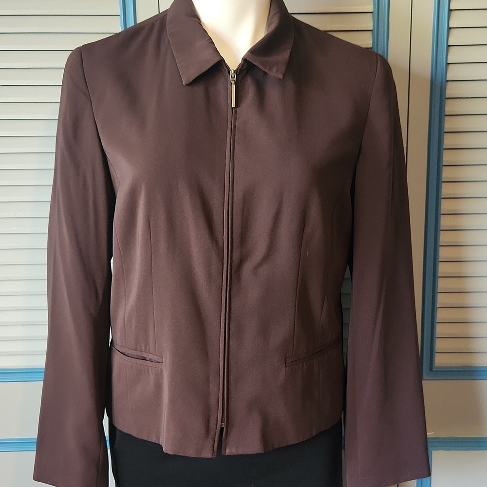 Norton McNaughton Dark Brown Zippered Blazer - Picture 2 of 11